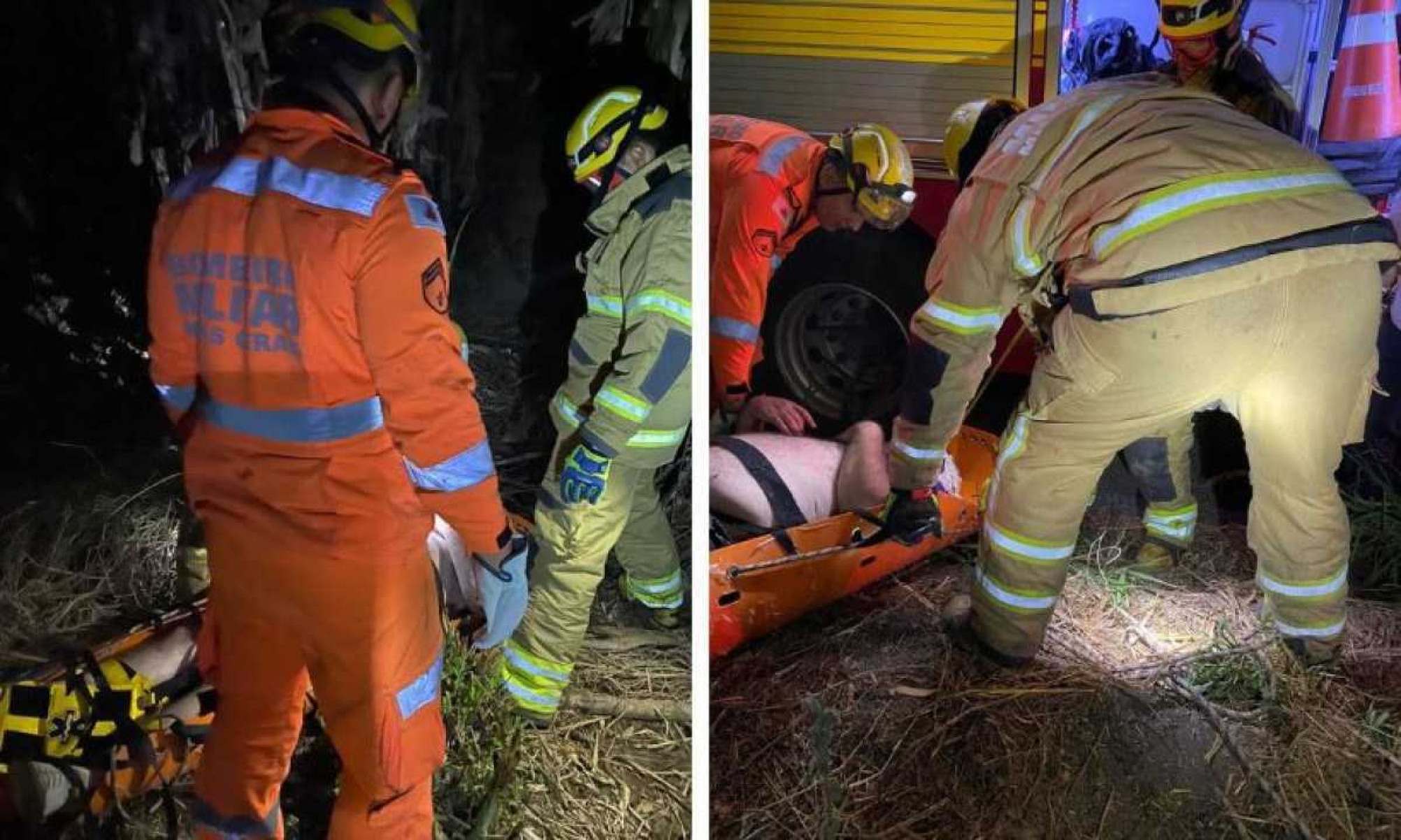 Motorista é socorrido ao capotar carro e descer ribanceira de 25 metros