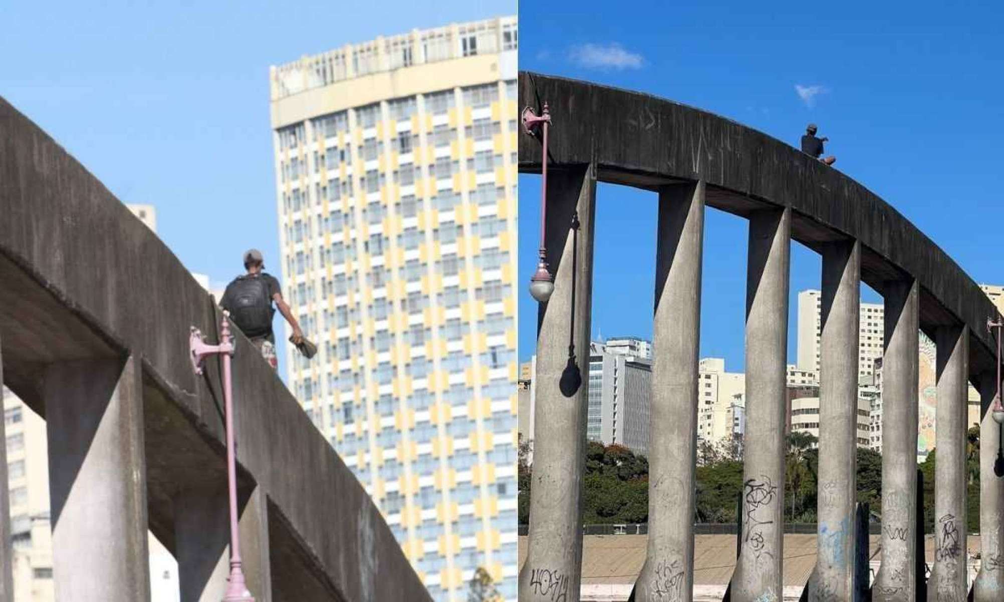 Vídeo: homem é flagrado tomando sol em cima do arco do Viaduto Santa Tereza