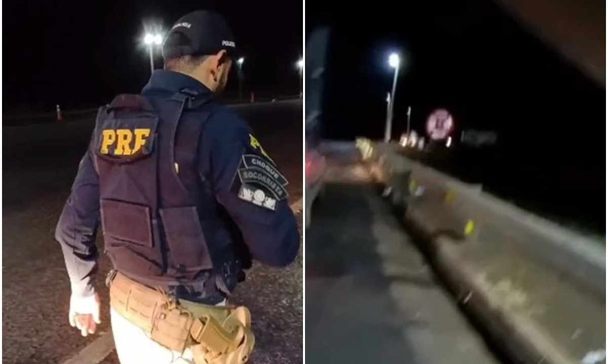 A Polícia Rodoviária Federal (PRF) prendeu, na madrugada desta quarta-feira (17/7), um casal na BR-153, em Itumbiara (GO), após uma perseguição que se estendeu por mais de 4 Km -  (crédito: Divulgação/PRF)