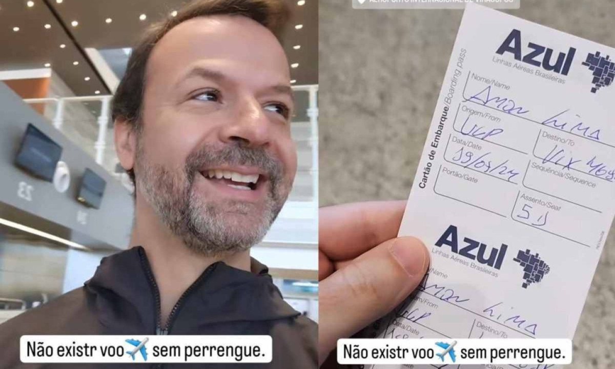 Cantor Amon Lima aguarda embarque em aeroporto de Campinas (SP) em meio apagão cibernético -  (crédito: Redes sociais/Reprodução)