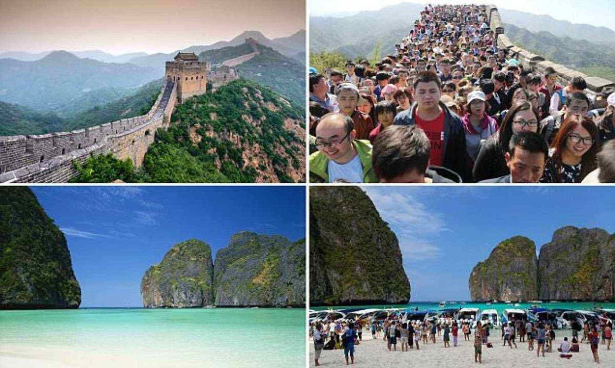 Imagens belas instagramáveis de destinos com a Grande Muralha da China ou as ilhas Phi Phi, na Tailândia, não retratam a realidade local  -  (crédito: Reprodução Instagram)