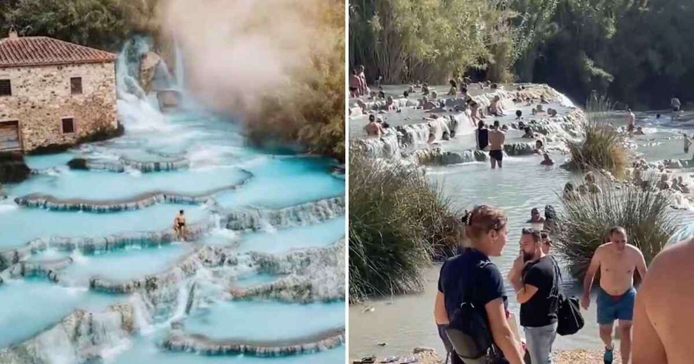 Quem vê no Instagram as piscinas de Saturnia, na Toscana, na Itália, imagina um lugar exclusivo. Mas a verdade é que as águas termais são atrativas para centenas de turistas diariamente