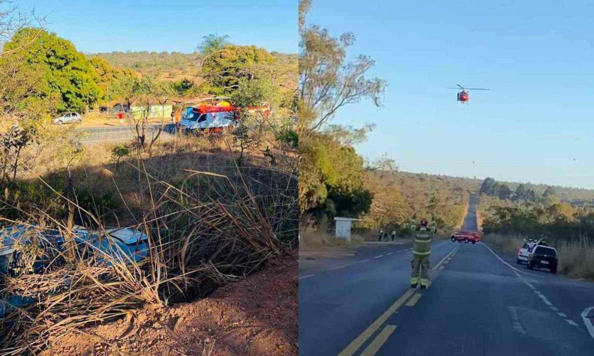 Uma pessoa morreu e outras oito ficaram feridas na sequência de dois acidentes  envolvendo quatro veículos -  (crédito: Reprodução/CBMMG)