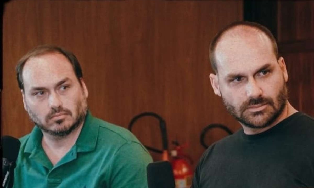 Os irmãos Carlos e Eduardo Bolsonaro -  (crédito: Divulgação/Ação Conservadora)