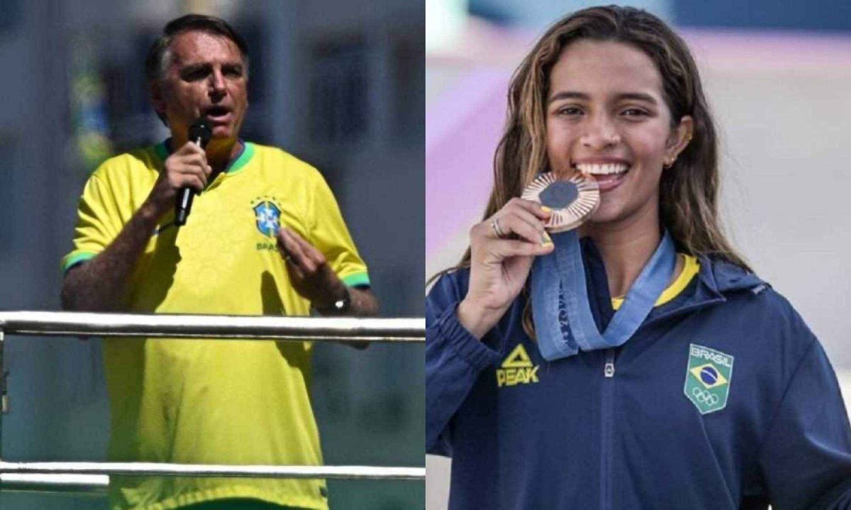 Rayssa Leal não dedicou medalha a Bolsonaro, nem fez qualquer citação a ele -  (crédito: Reprodução/AFP e Leandro Couri/EM/D.A Press)