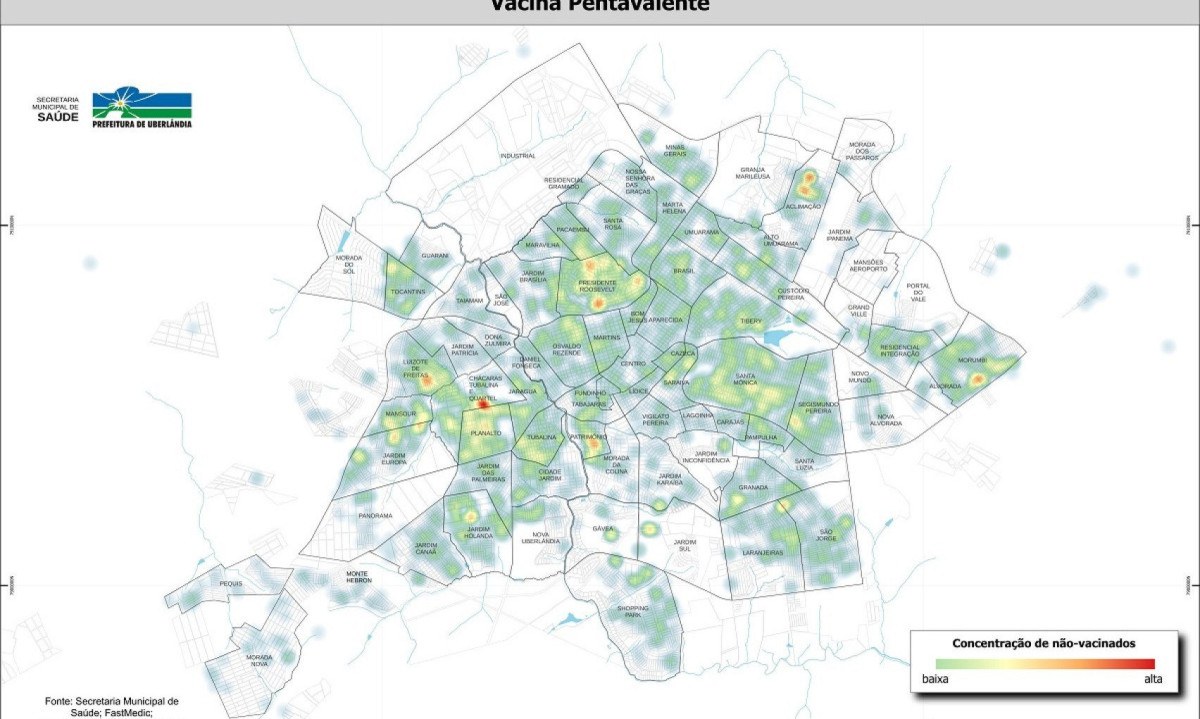 Mapa de calor mostra locais com menor vacinação contra coqueluche -  (crédito: Rede de Noticias)