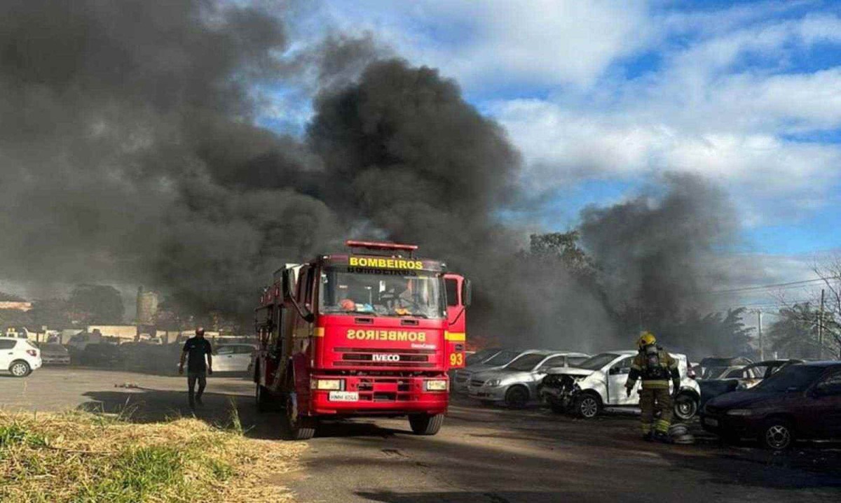 Incêndio em mata atinge pátio de empresa em Betim -  (crédito: Reprodução/CBMMG)