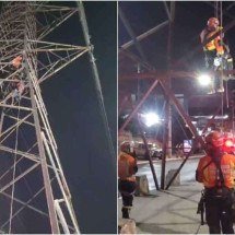 Vídeo: homem sobe em torre de energia e tem que ser resgatado em Contagem  - CBMMG / Divulgação