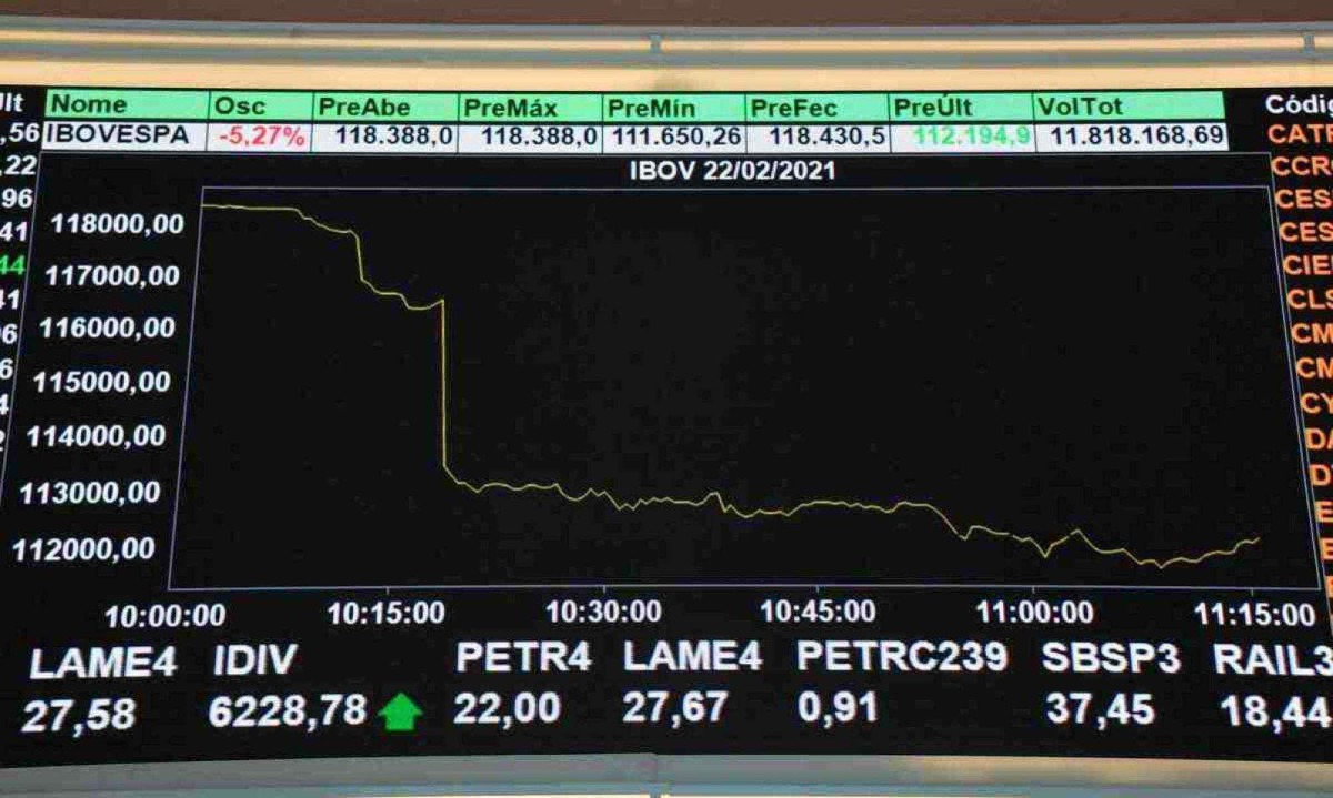 Ibovespa, o principal índice acionário do país, ensaiou uma recuperação nesta quara-feira, ainda que ela tenha sido modesta -  (crédito: NELSON ALMEID/AFP)