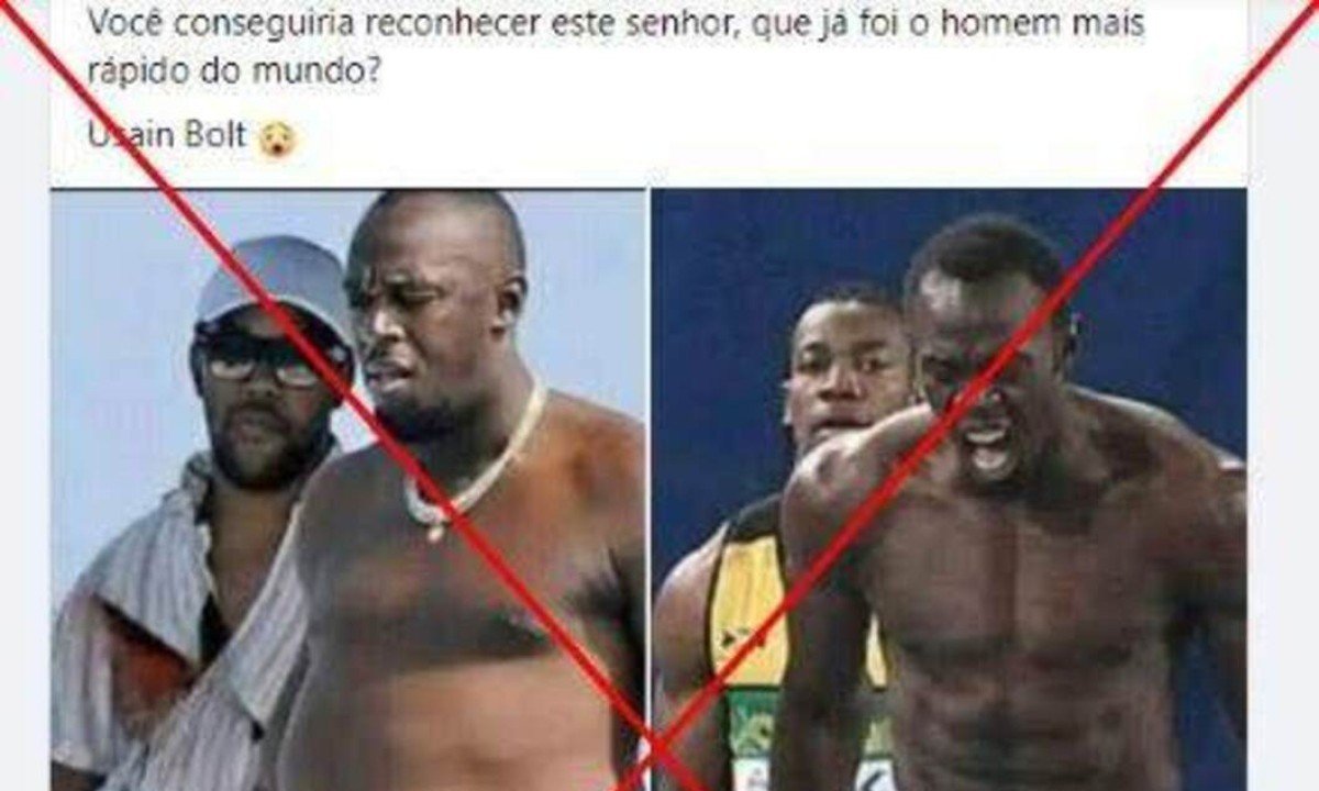 Foto de Usain Bolt foi editada para dar a impressão de que ele está muito acima do peso em relação aos tempos em que competia nas pistas de atletismo -  (crédito: Captura de tela no Facebook)