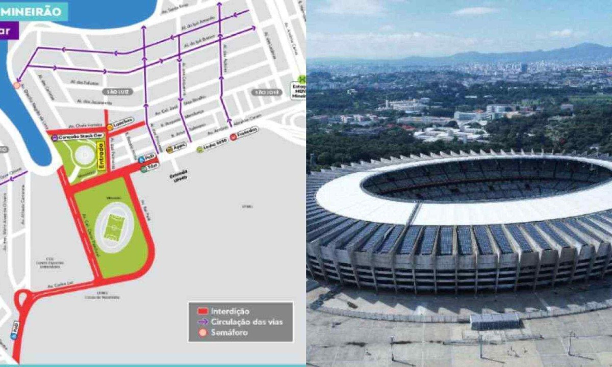 Vias ao redor do Mineirão serão interditadas a partir de terça-feira da semana que vem (13/8) -  (crédito: PBH/Reprodução / Leandro Couri/EM/D.A. Press)