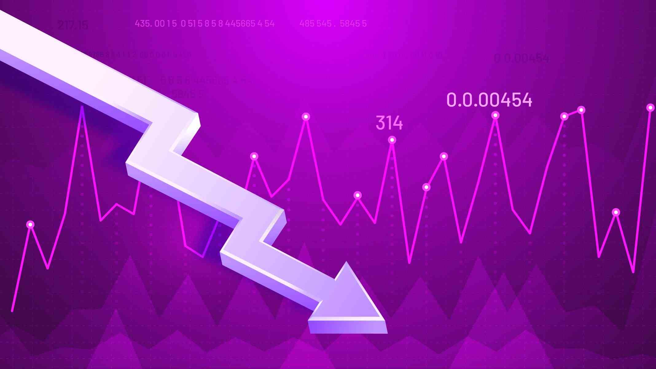  Dropping graphic arrow. Profit reduction schedule, financial debt graph and income loss 3D arrow vector illustration. Business downturn, company income decline. Decreasing stock market trend forecast
     -  (crédito: DINO)