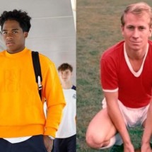 Endrick e Bobby Charlton: idolatria chamou atenção de fãs do futebol -  (crédito: Foto: Divulgação / Real Madrid e Reprodução / Man. United)