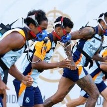 Endrick, Rodrygo e Militão, em treinos físicos especiais comandados pelo preparador Antonio Pintus no Real Madrid -  (crédito: Foto: María Jiménez/Real Madrid)