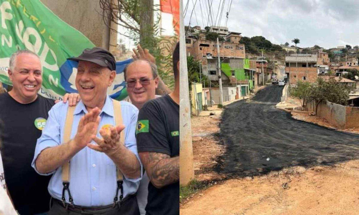 Fuad Noman (PSD) foi visitar as obras de urbanização no Jardim Getsêmani ao lado de apoiadores -  (crédito: Fernanda Tubamoto/EM/D.A. Press)