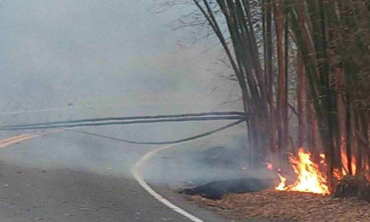 O fogo foi ateado às margens de rodovia na Zona da Mata -  (crédito: Divulgação / Policia Militar Rodoviária de Minas Gerais)