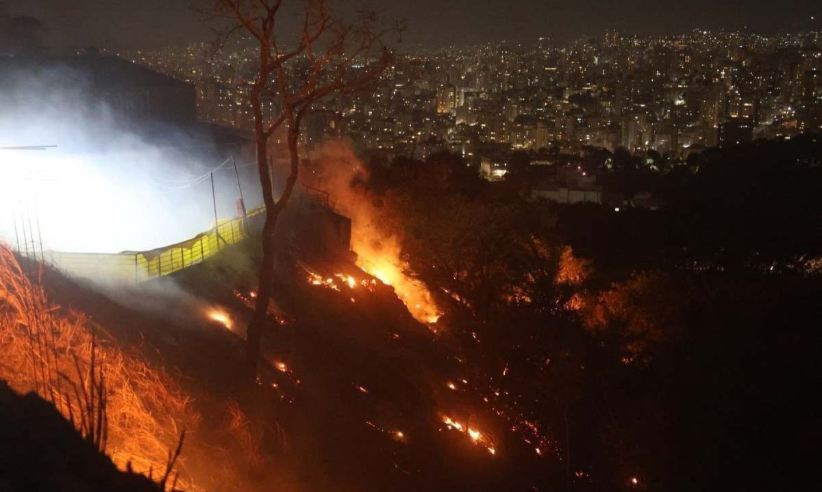 Incêndio atinge uma área de vegetação às margens da Avenida Raja Gabaglia, Região Centro-Sul de BH  -  (crédito: Marcos Vieira/EM/DA. Press)