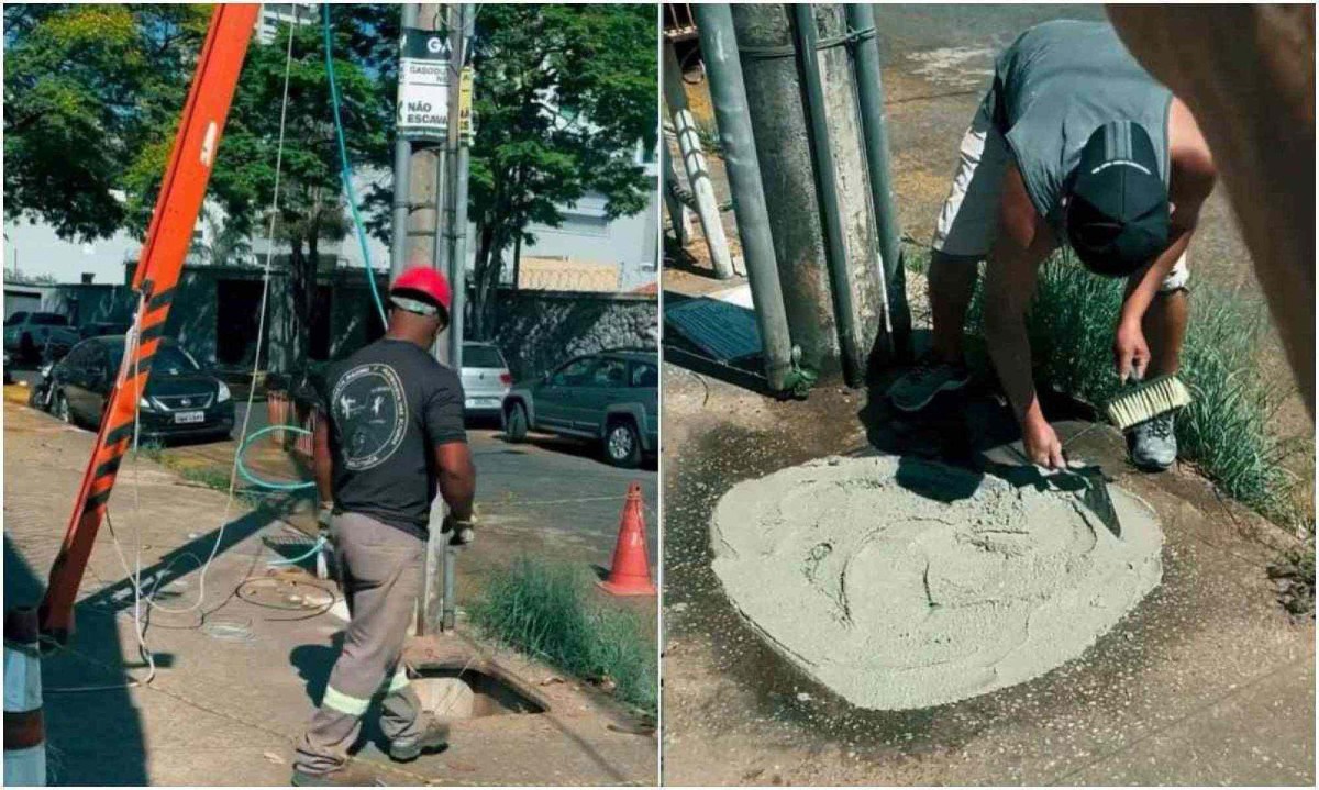 Para evitar que cabo de cobre fosse novamente furtado, fotógrafo de BH soldou a caixa de energia que tem na calçada, por onde passa a fiação -  (crédito: Redes Sociais / Reprodução)