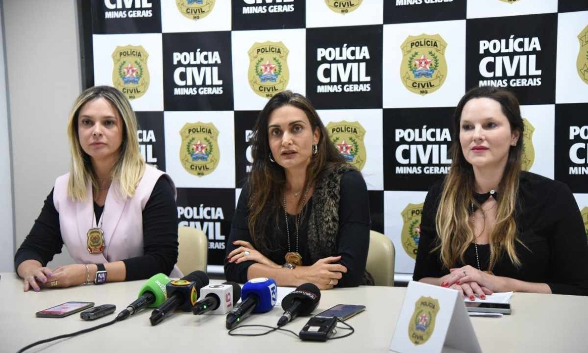 Coletiva sobre estupro de crianças e adolescentes. Na foto, as delegadas , Renata Ribeiro, Carolina Bechelany e Thais Degani -  (crédito: Gladyston Rodrigues/EM/D.A. Press)