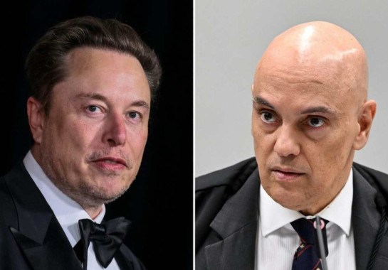 Elon Musk, bilionário dono do X/Twitter, e Alexandre de Moraes, ministro do STF