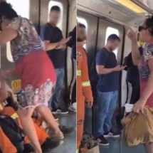 Vídeo: mulher agride gari que estava sentado no chão do metrô - Reprodução/Redes sociais