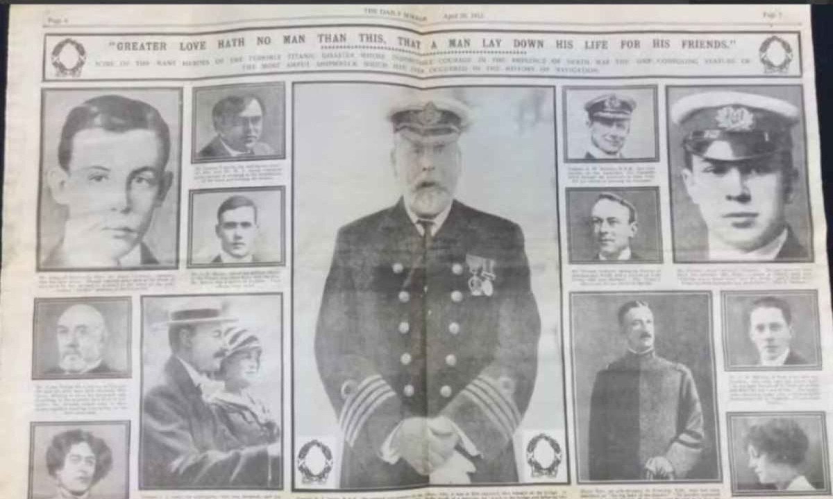 Jornal publicado 6 dias ap&oacute;s a trag&eacute;dia do Titanic &eacute; achado durante faxina na Inglaterra -  (crédito: Reprodu&ccedil;&atilde;o / Hansons Auctioneers)