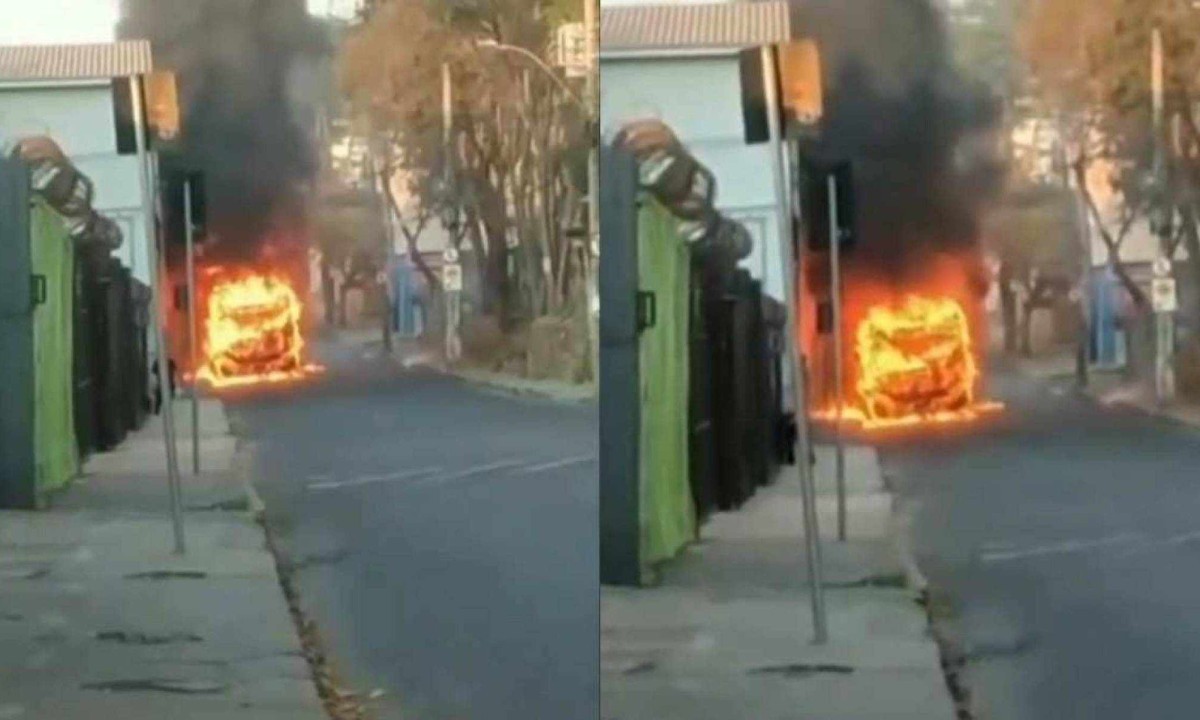 Ônibus pega fogo em região da Pampulha 
 -  (crédito: Reprodução/ Câmeras de Segurança)