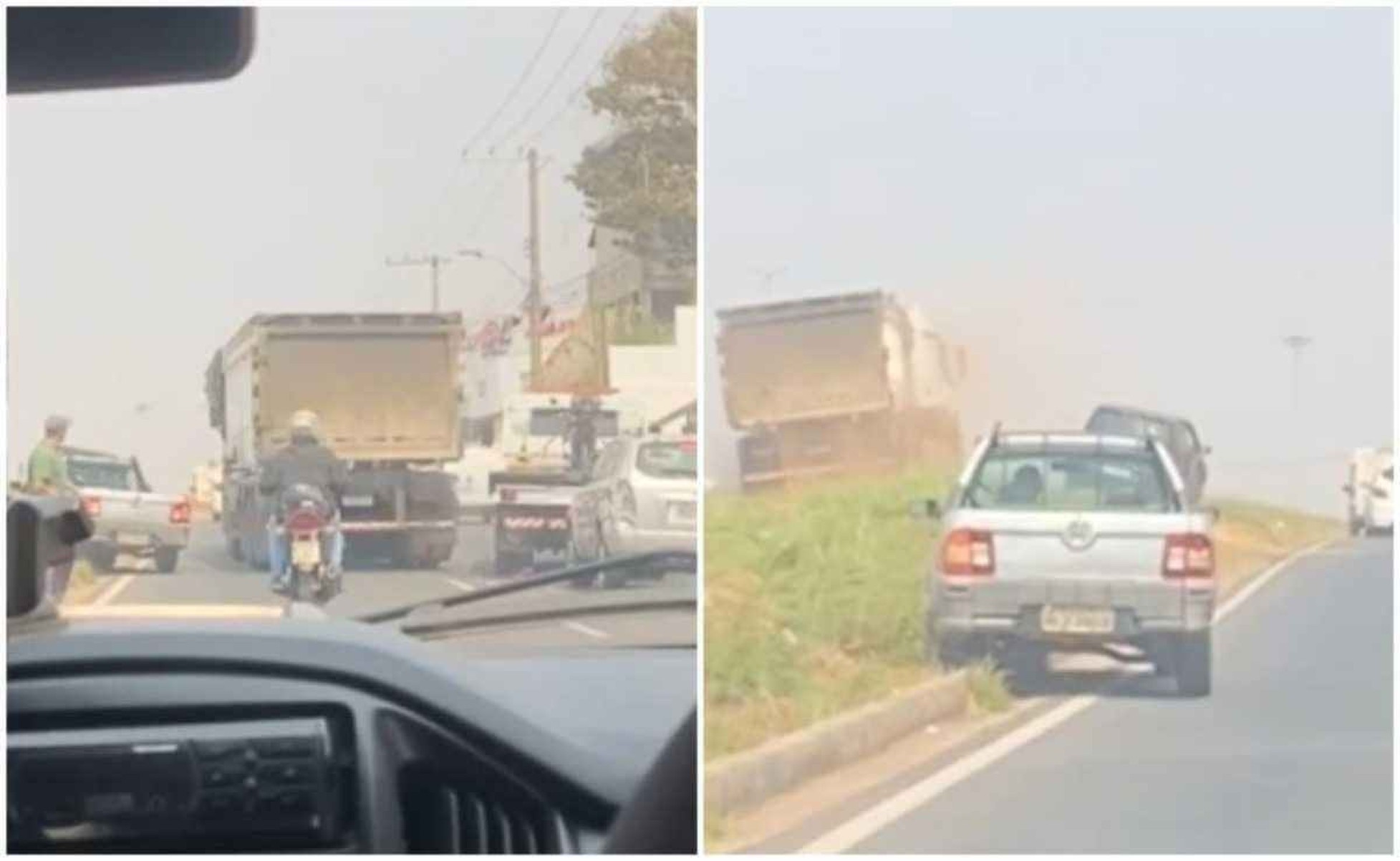 Caminhão arrasta carros e motorista foge após acidente no Anel Rodoviário de BH nesta quarta-feira (4/9) -  (crédito: Imagens cedidas ao Estado de Minas por @jadslma)