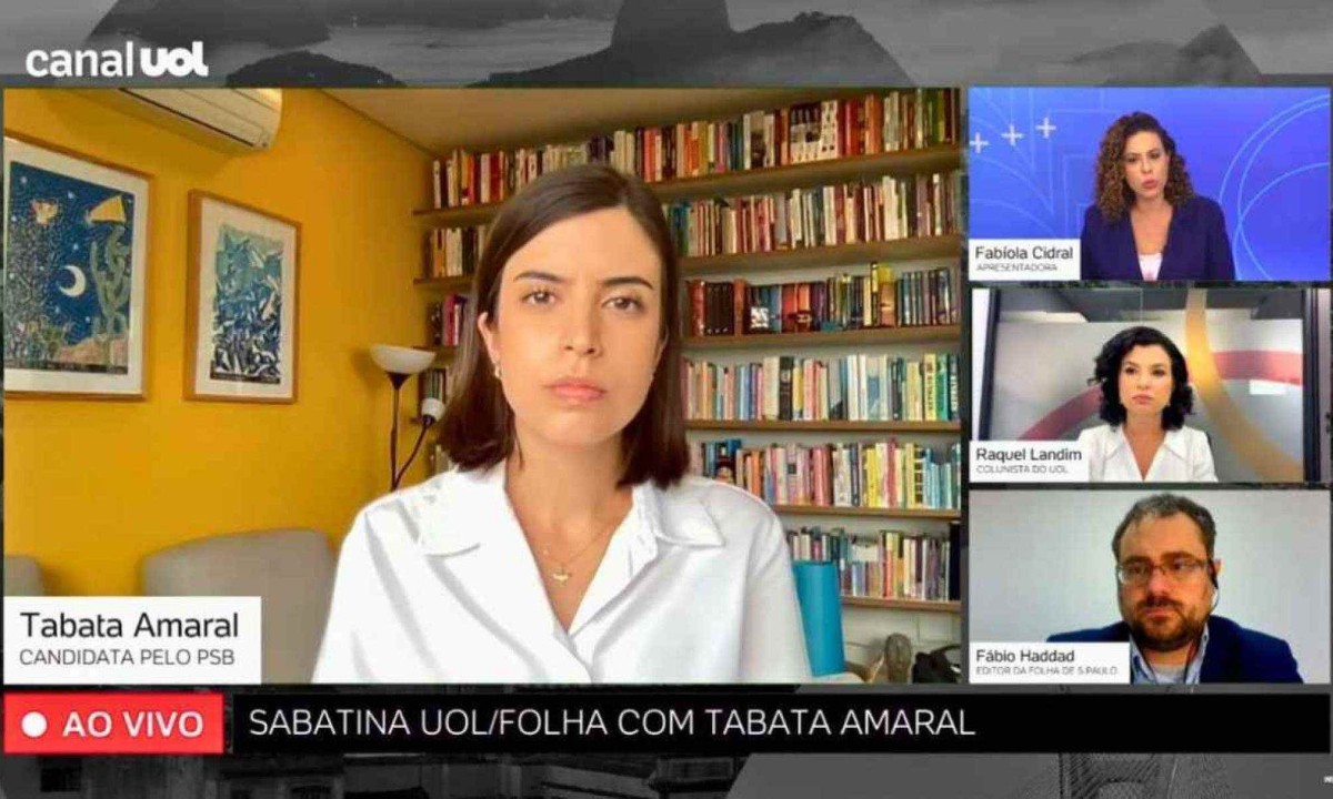 Tabata Amaral em sabatina -  (crédito: Reprodução / Folha / UOL)