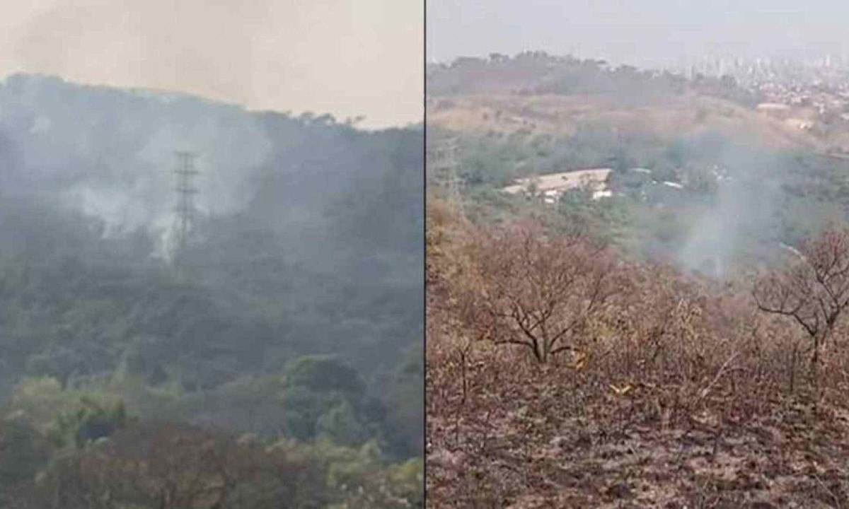 O incêndio atinge local de difícil acesso próximo ao Hospital da Baleia -  (crédito: Divulgação / CBMMG)