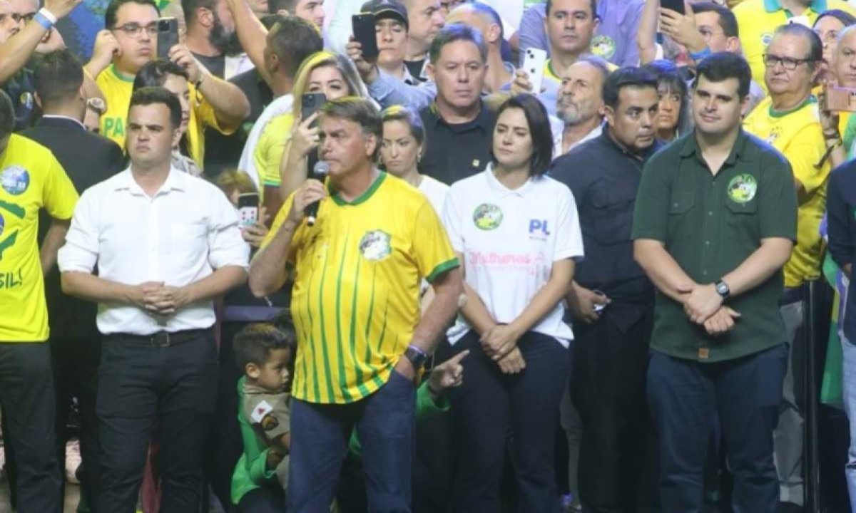 Jair Bolsonaro veio a Belo Horizonte apoiar a candidatura do correligionário Bruno Engler à prefeitura da capital mineira -  (crédito: Marcos Vieira/EM/D.A Press)