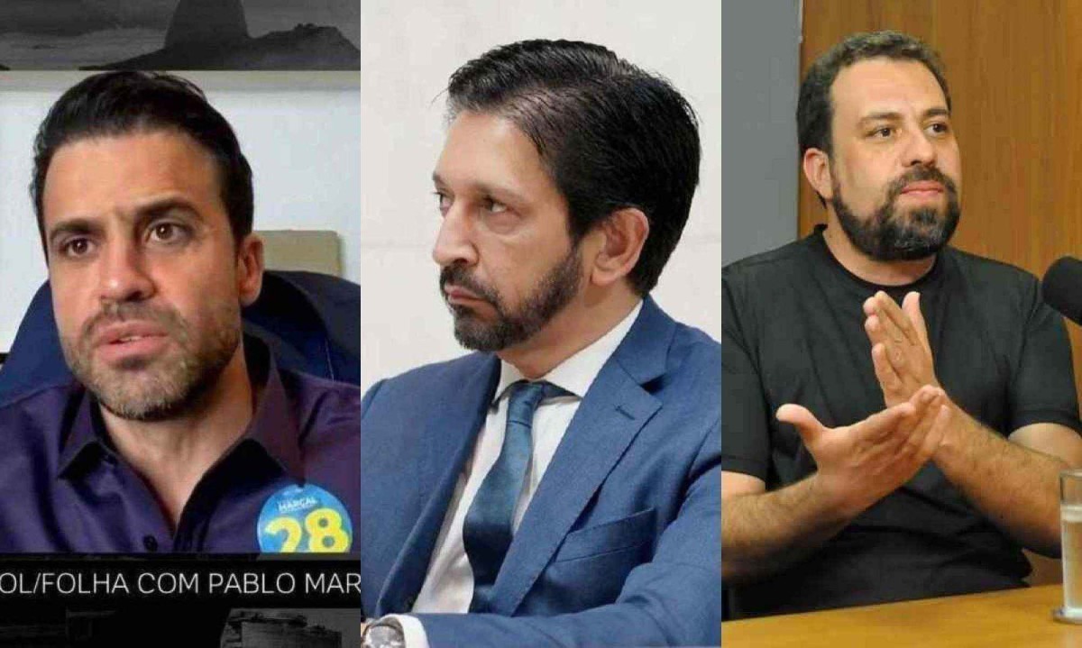 Pablo Marçal (PRTB), Ricardo Nunes (MDB) e Guilherme Boulos (Psol), candidatos à Prefeitura de São Paulo -  (crédito: Reprodução UOL/Folha -  Divulgação/Alesp - Gladyston Rodrigues/EM/D.A Press )