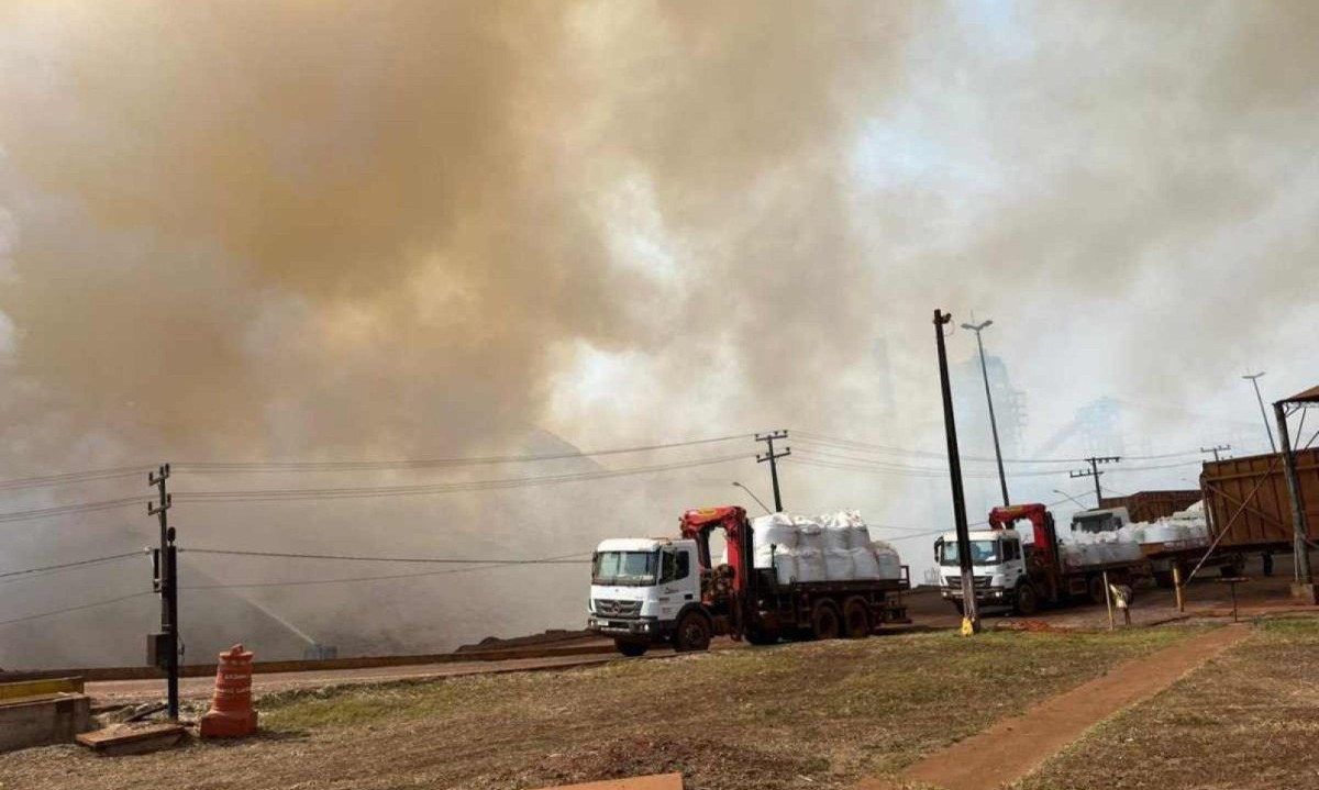 O solicitante informou que o fogo começou em uma pilha de bagaço de cana-de-açúcar -  (crédito: Redes Sociais)