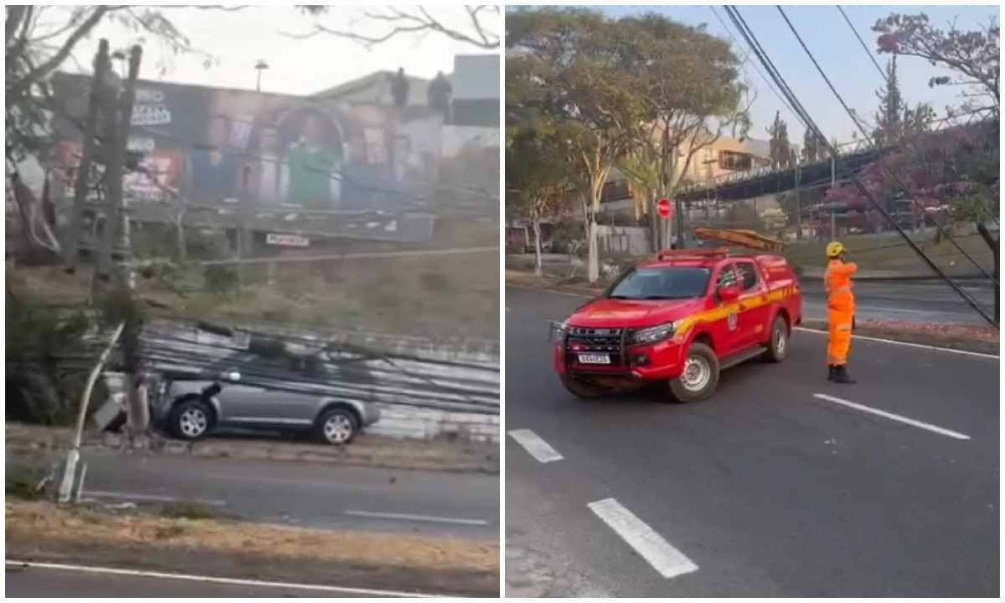 Vídeo: acidente causa queda de postes e interdita trânsito em avenida de BH