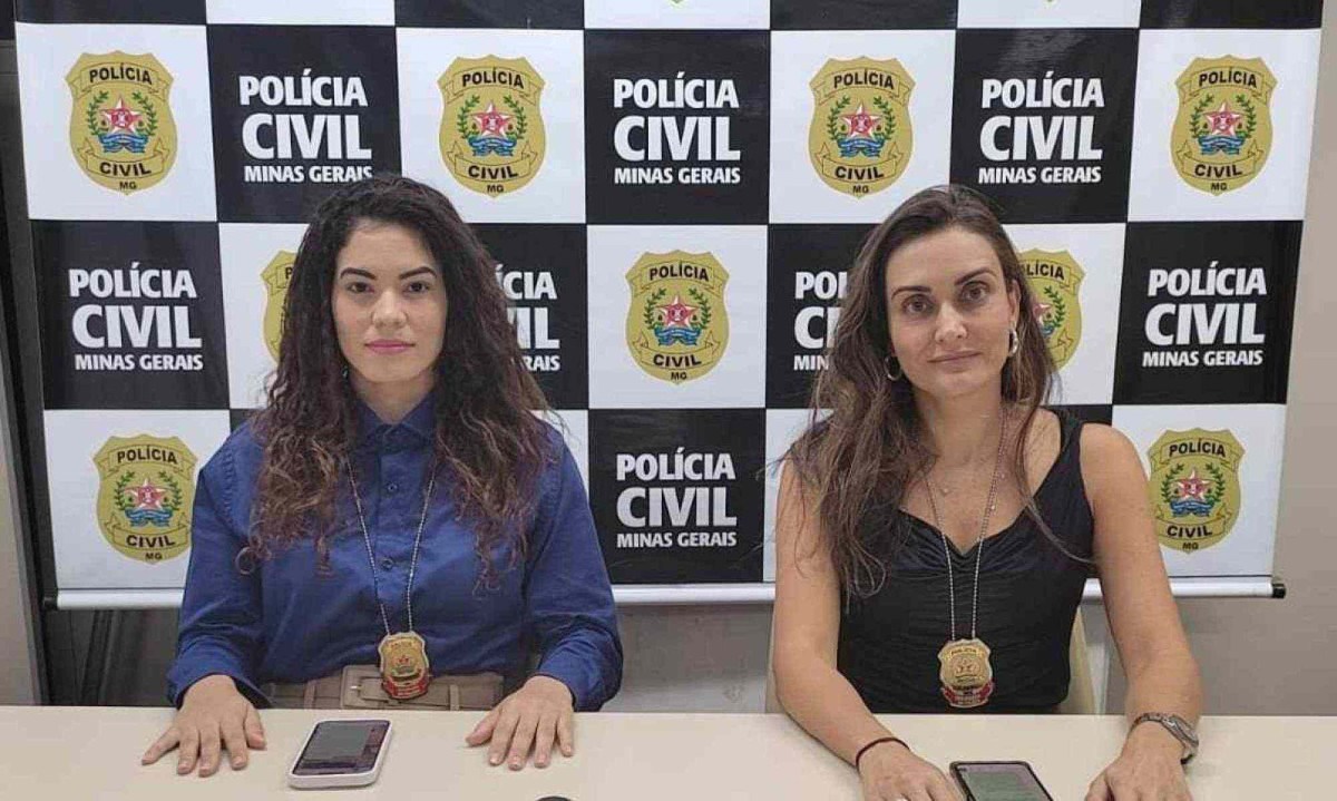 Delegadas Andreza Prestes e Carolina Bechelany em coletiva de imprensa nesta terça-feira (10/9), para falar sobre o fim das investigações no caso de estupro de vulnerável -  (crédito: Divulgação/PCMG)