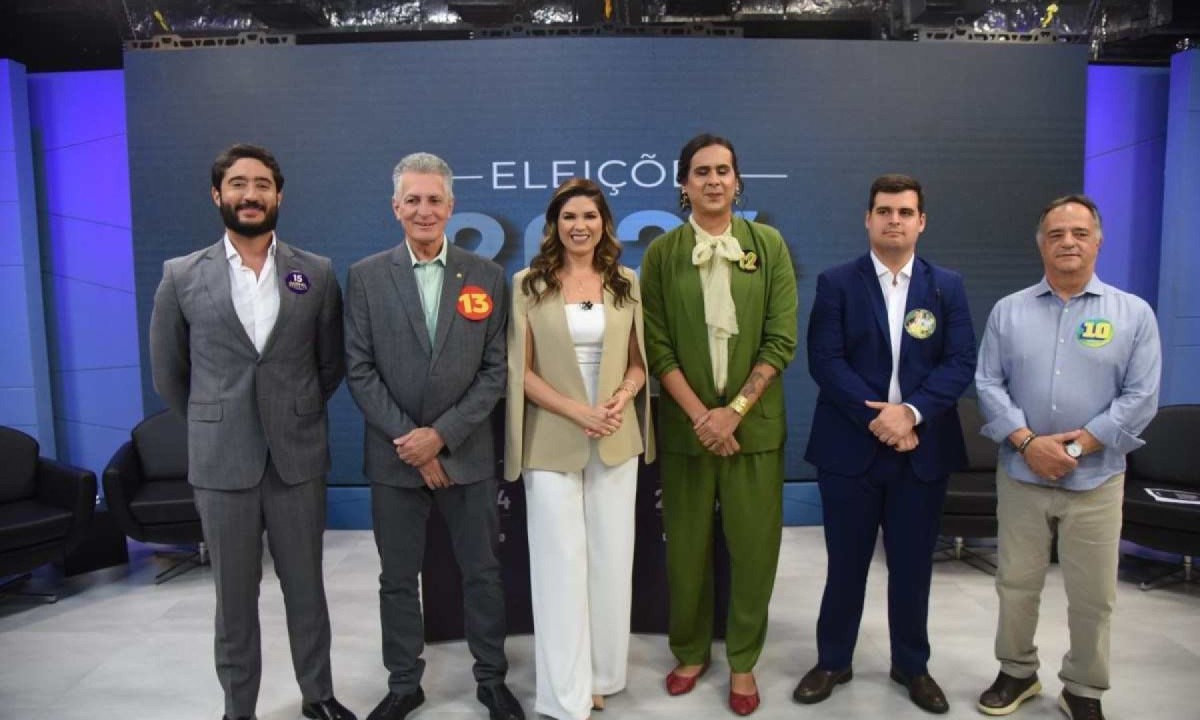 Gabriel Azevedo (MDB), Rog&eacute;rio Correia (PT), Duda Salabert (PDT), Mauro Tramonte (Republicanos) e Bruno Engler (PL), candidatos &agrave; Prefeitura de Belo Horizonte -  (crédito: Gladyston Rodrigues/EM/D.A. Press)