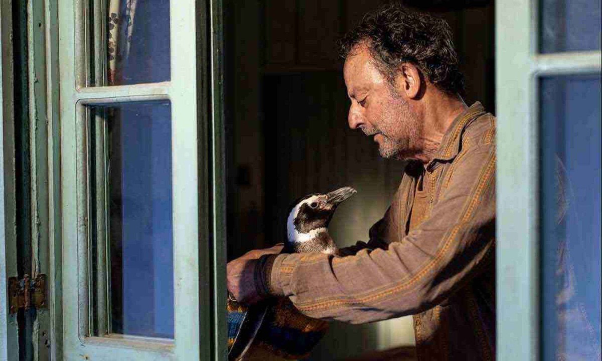 O pescador João (Jean Reno) encontra pinguim no mar e cria relação baseada no amor e na liberdade com o animal vindo da Argentina -  (crédito: Fábio Braga/Pivô Audiovisual)