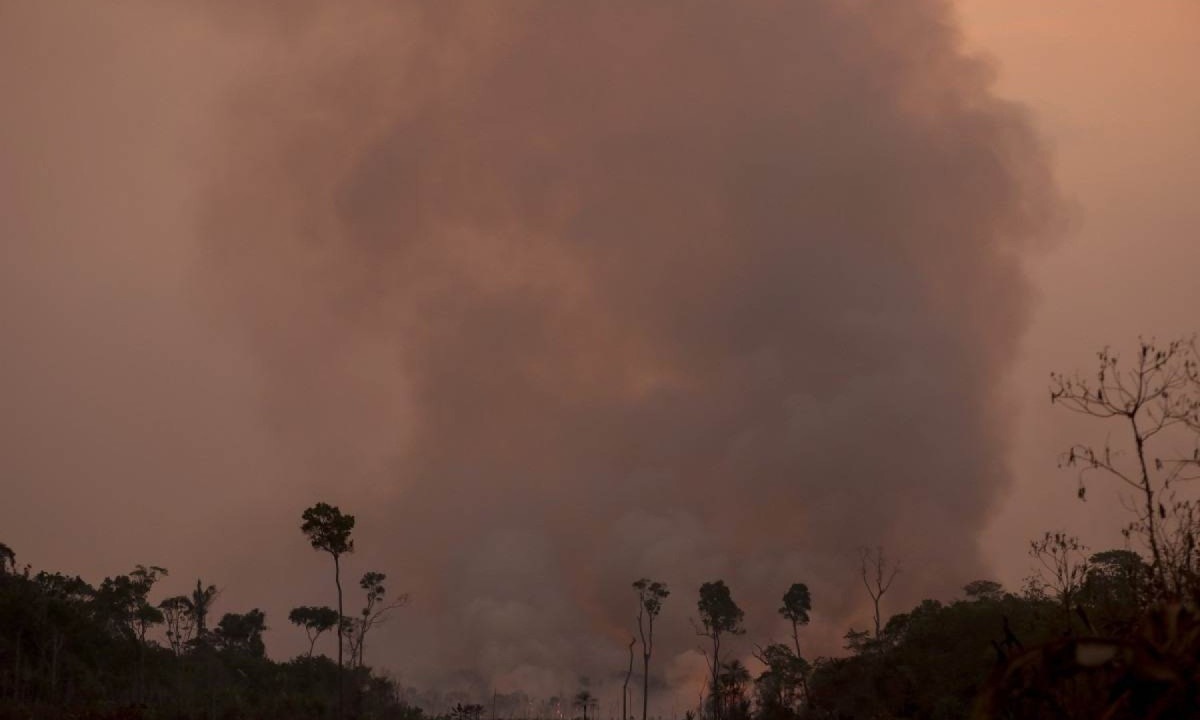 Queimadas ilegais na floresta amazônica às margens da rodovia BR-230 (Rodovia Transamazônica¬), próximo à cidade de Humaitá, estado do Amazonas, norte do Brasil, tirada em 4 de setembro de 2024       -  (crédito: MICHAEL DANTAS / AFP)