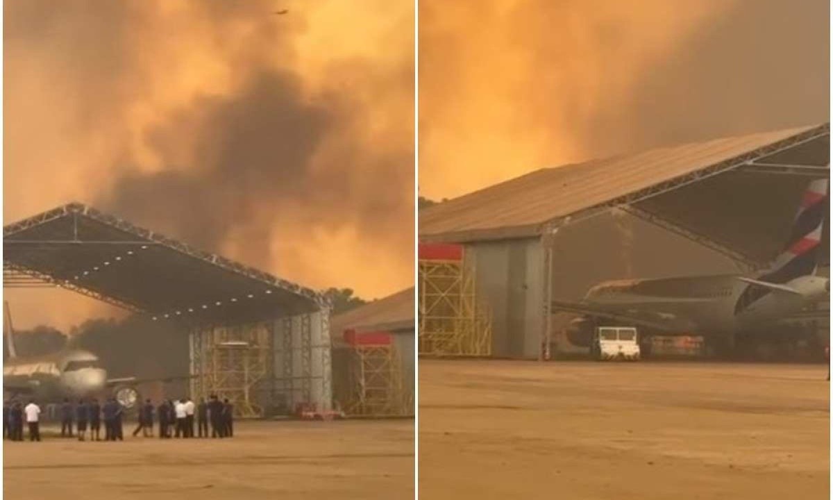 Um incêndio atingiu os arredores do Aeroporto Mário Pereira Lopes, em São Carlos (SP), onde fica o centro da manutenção da Latam -  (crédito: Reprodução/Instagram/@apaixonadosporaviacao)