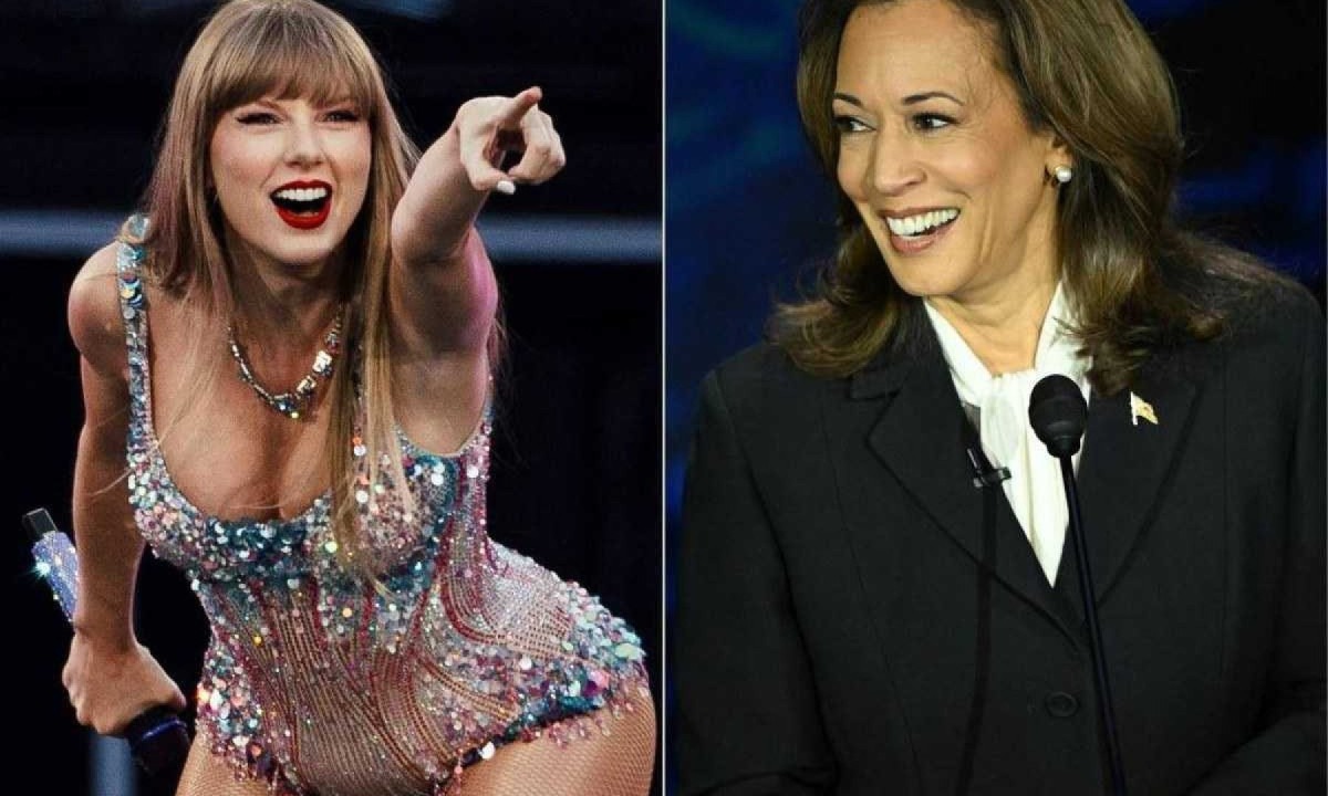 Cantora Taylor Swift e a candidata à Presidência dos Estados Unidos Kamala Harris -  (crédito: Andre Dias Nobre/AFP)