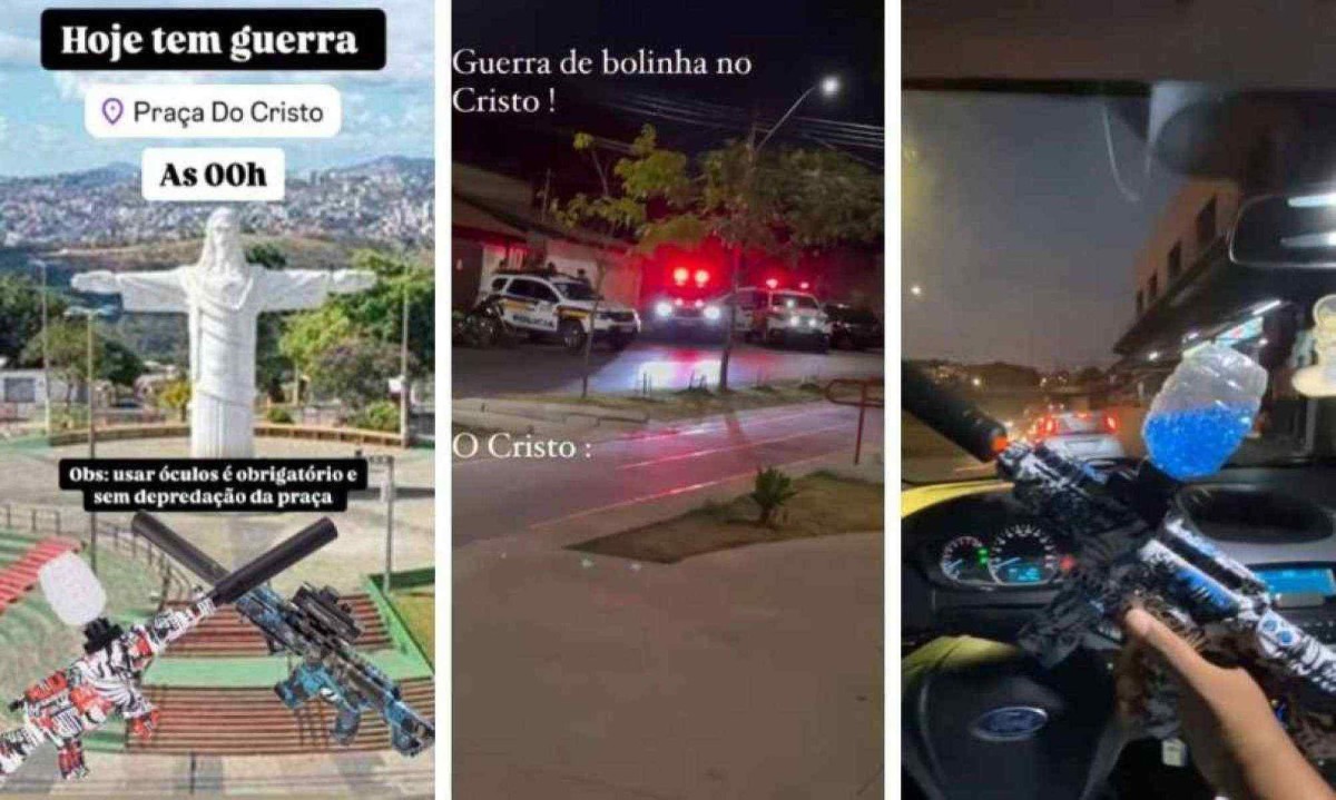 Guerra com arma de gel foi convocada pelas redes sociais e terminou com a chegada da polícia no Barreiro -  (crédito: Redes Sociais/Reprodução)