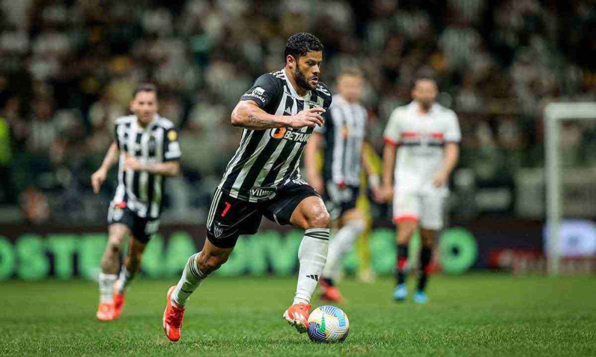 Hulk, do Atlético, que atuou pela Seleção no trágico 7 a 1 para a Alemanha, na Copa de 2014, esteve em campo contra o São Paulo, nesta quinta-feira, pela Copa do Brasil, na Arena MRV -  (crédito: Pedro Souza/Atlético)