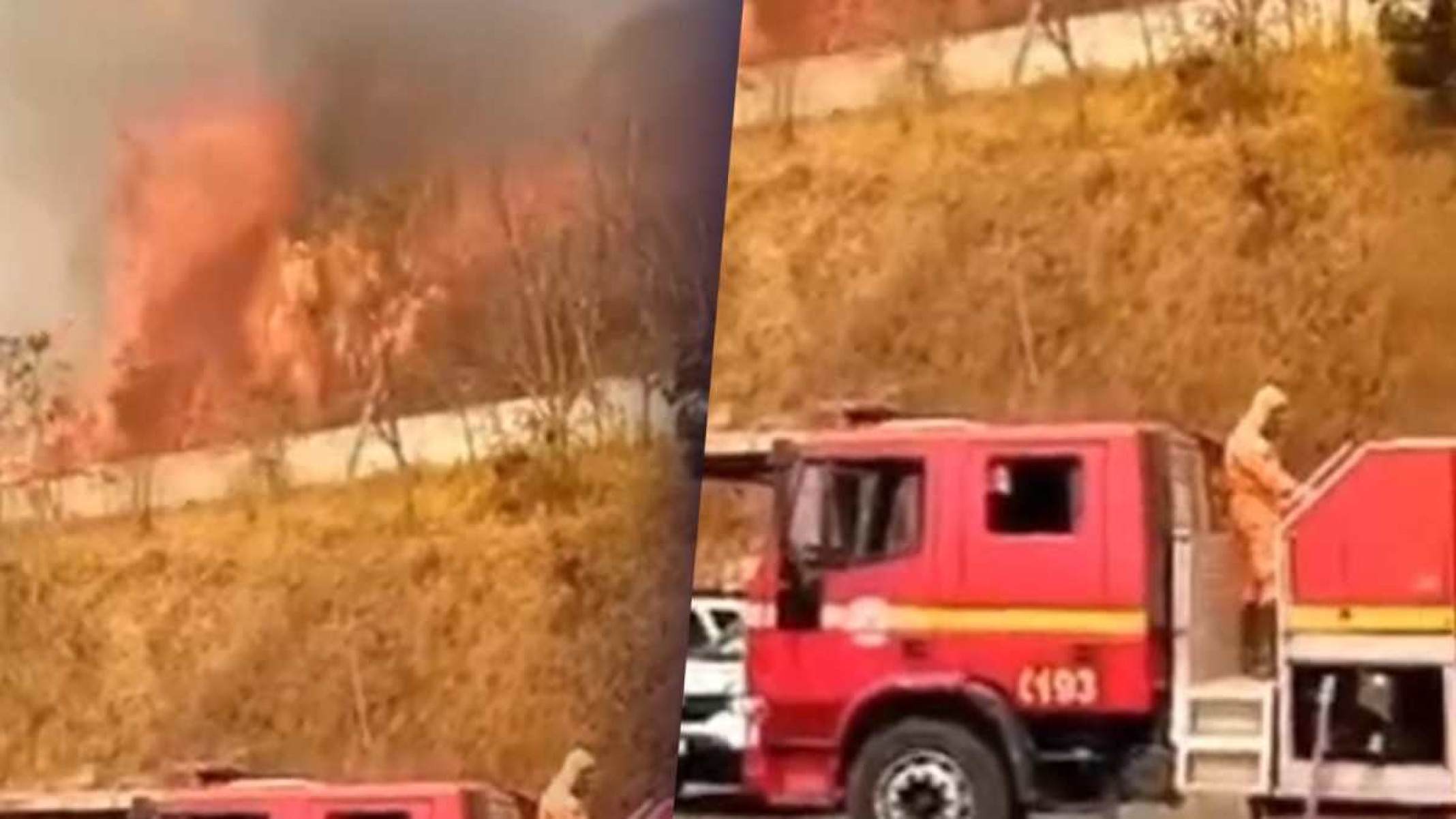 Incêndio atinge área de vegetação ao lado de batalhão da PM na Grande BH