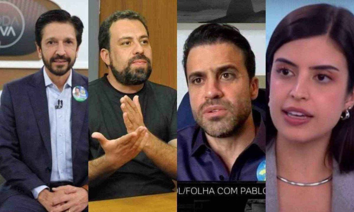 Candidatos &agrave; Prefeitura de S&atilde;o Paulo Ricardo Nunes (MDB), Guilherme Boulos (PSOL), Pablo Mar&ccedil;al (PRTB) e Tabata Amaral (PSB) -  (crédito: Nadja Kouchi - Gladyston Rodrigues/EM/D.A Press - Reprodu&ccedil;&atilde;o/Youtube)