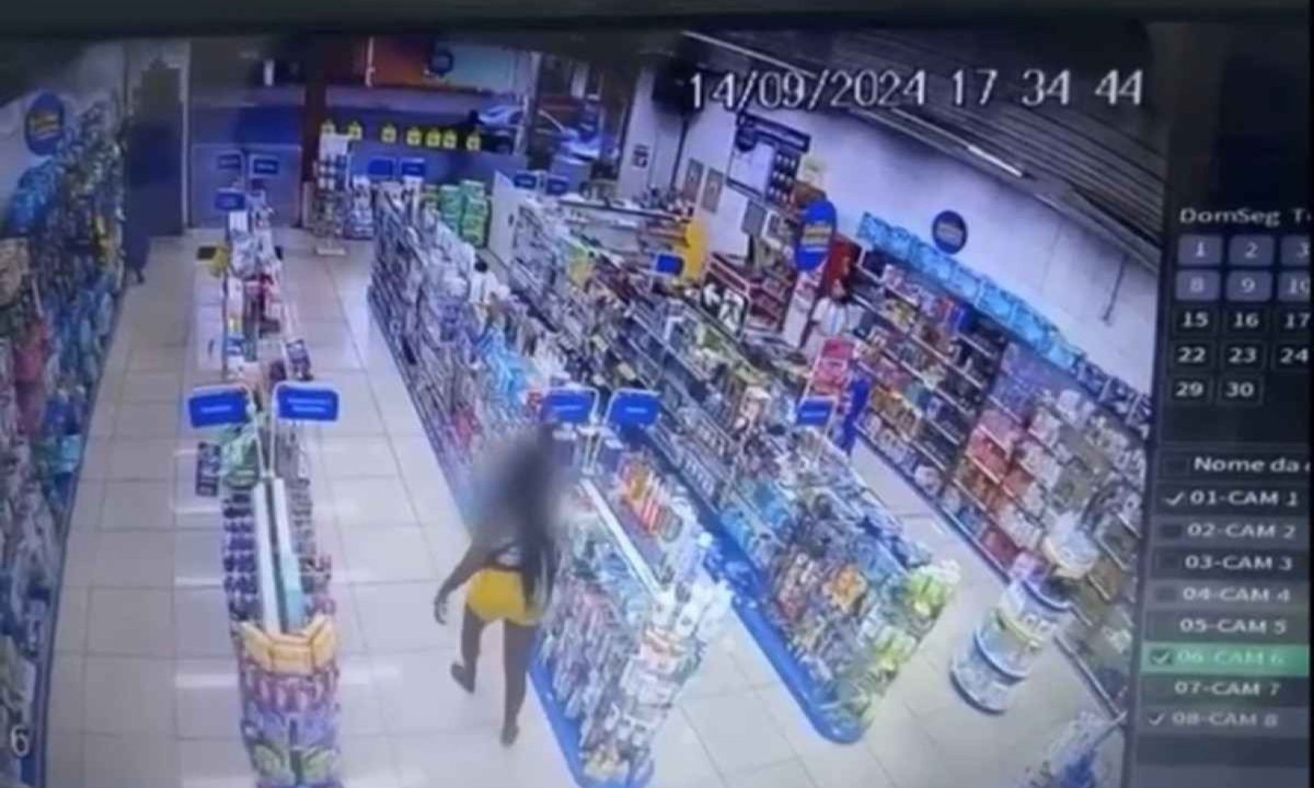 Mulher foi agredida por homem com pedaço de madeira dentro de farmácia de Belo Horizonte -  (crédito: Reprodução)