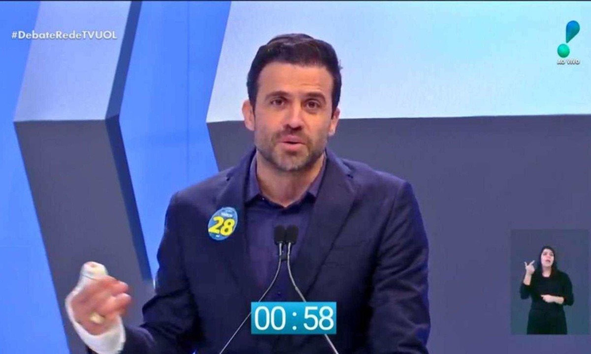 Marçal se dirige a eleitores em debate -  (crédito: Reprodução / RedeTV)