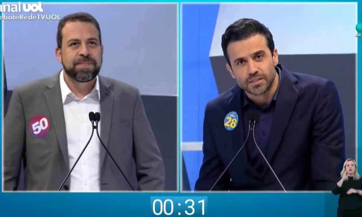 Guilherme Boulos (PSOL) e Pablo Mar&ccedil;al (PRTB) em debate da RedeTV/UOL -  (crédito: Reprodu&ccedil;&atilde;o/Youtube)