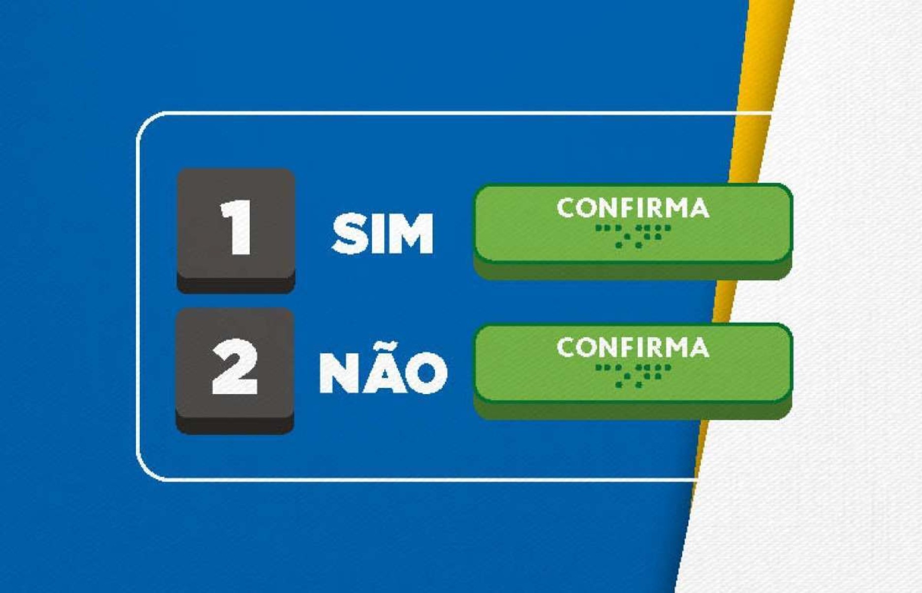 A votação pela alteração da bandeira na urna aparecerá com as opções "1 - SIM" e "2 - NÃO"