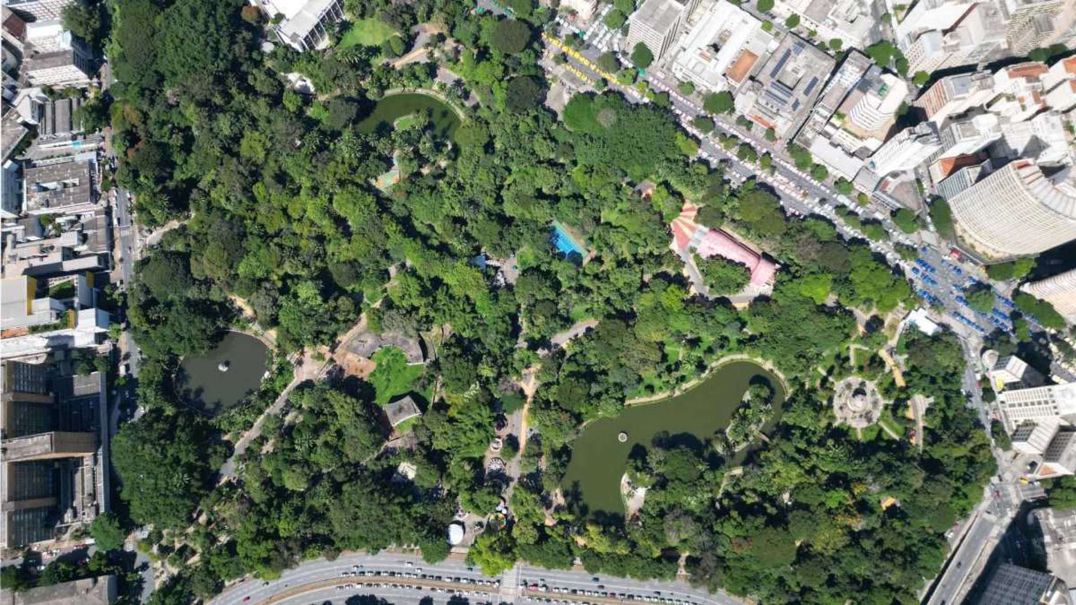 Vista aérea de drone do Parque Municipal Américo Rene Giannetti. (2024)