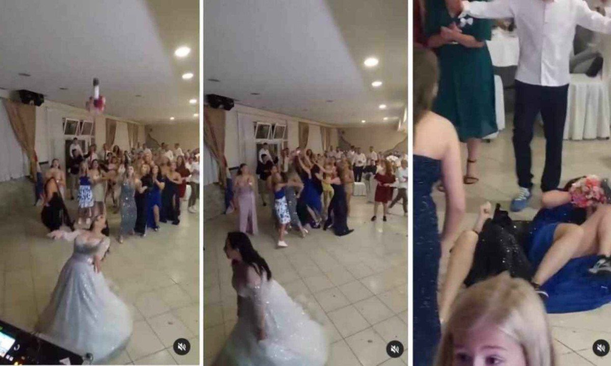 Três mulheres brigam por buquê em casamento -  (crédito: Reprodução)